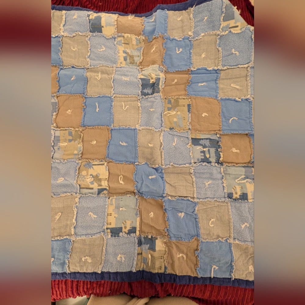 Handmade blue and gray quilt